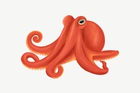 Orange octopus, animal illustration, collage element psd