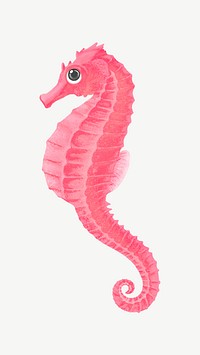Pink seahorse, animal illustration, collage element psd