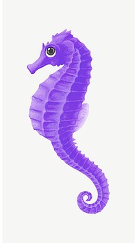 Purple seahorse, animal illustration, collage element psd