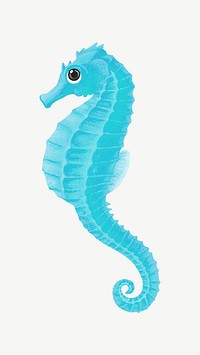 Turquoise seahorse, animal illustration, collage element psd