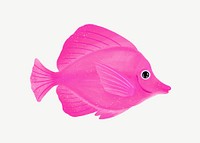 Cute pink fish, animal illustration, collage element psd