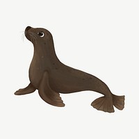 Sea lion, animal illustration, collage element psd