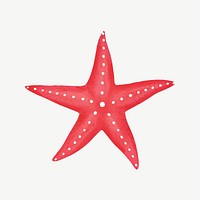 Red starfish, animal illustration, collage element psd