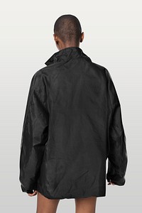 Large black jacket mockup on a black model
