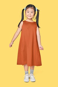 Asian girl in dress full body psd mockup