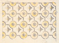 Draft for a ceiling with circular cassettes in yellow