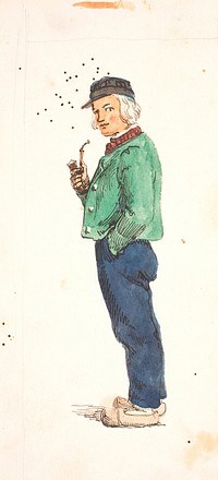 Pipe smoking man in clogs by Lorenz Frølich