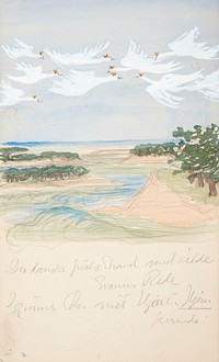 Swans in flight."The Danish fresh beach with wild swans' nest" by Agnes Slott-Møller