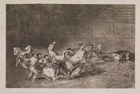 Two teams of picadors are one by one knocked over by a single bull by Francisco Goya