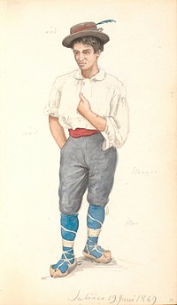 Italian man with lace-up shoes and hat with feathers by P. C. Skovgaard