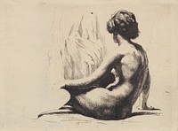 Nude female model sitting on the floor by Frans Schwartz