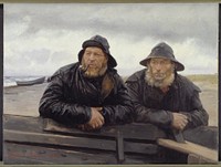 Two fishermen by a boat by Michael Ancher