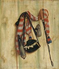 Trompe l'oeil with riding whip and briefcase by Cornelis Norbertus Gysbrechts