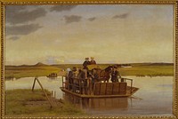 A ferry over the Gudenåen by Hans Smidth