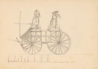 Sketch of a carriage with coachman and passenger (both sides)