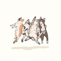 Cute happy cats jumping illustration
