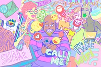 Social media addicts, colorful character illustration