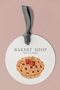 Hand drawn cherry pie bakery shop tag mockup