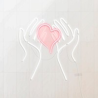 Neon hands holding heart design