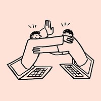 Virtual hug, social media illustration