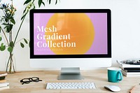 Computer screen mockup psd with mesh gradient design