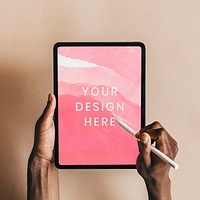 Tablet screen mockup psd, digital device with "Your Design Here" graphic