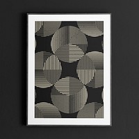 Picture frame psd mockup, black hypnotic optical illusion design in retro geometric style