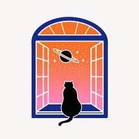 Cute cat looking out window, colorful design