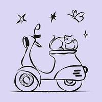 Cat on scooter doodle illustration 