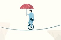 Businessman unicycling on a rope illustration
