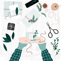 Small business owner wrapping gift, aesthetic illustration