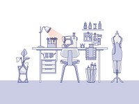 Fashion designer workspace illustration