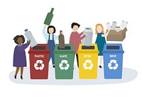 People & recycle bins illustration