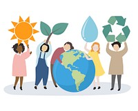 People carrying environment icons illustration