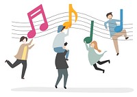 Characters and music notes illustration