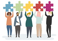 Diverse characters, jigsaw pieces teamwork illustration