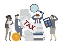 Business people with tax illustration