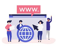 People holding internet search icons illustration