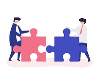 Colleagues connecting jigsaw pieces  illustration