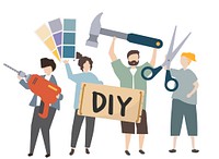 People holding DIY equipment illustration