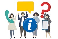 People with customer service icons illustration