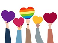 Diverse people holding hearts illustration