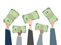 Hands holding money cash illustration