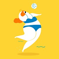 Woman playing beach volleyball, character illustration