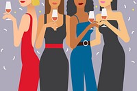 Women holding wine glasses, party illustration