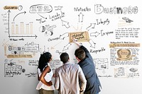 Business people writing on a whiteboard mockup