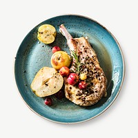 Pork chop with apples, food collage element psd