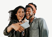 Couple taking selfie collage element psd