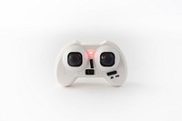 White and black drone controller with red light.