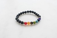 Black stone like bead bracelet with 7 chakra beads.